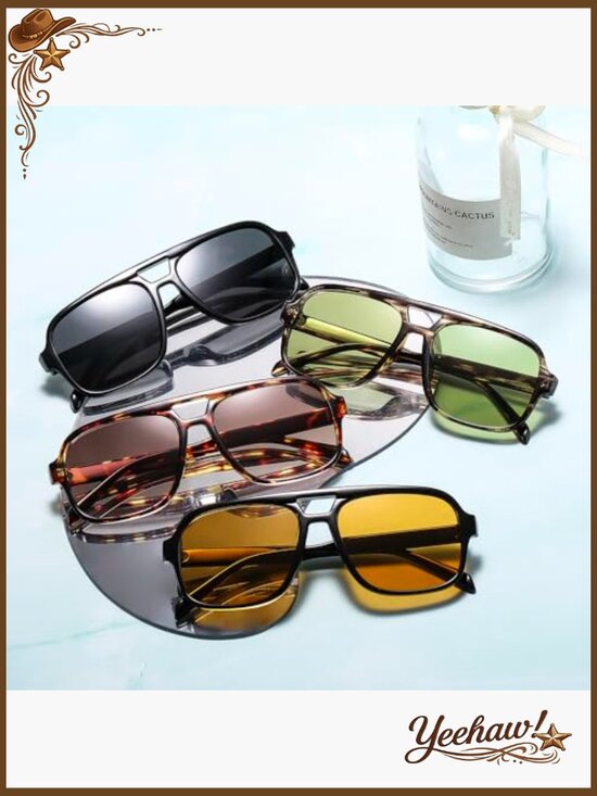 4 Pcs Retro 70s Square Aviator Sunglasses Oversized Trendy Shades